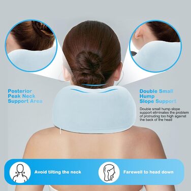 Подушка для шиї в літак, доросла, Memory Foam, регульована, компактна, з навушниками, маскою для сну, коробкою для зберігання (Блакитна)