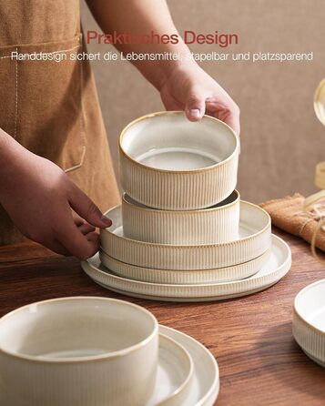 Набір тарілок Star 12 шт., посуд для 4 осіб, сервіз зі штучного каменю, стійкий до подряпин, для мікрохвильової печі та посудомийної машини, Cappuccino White