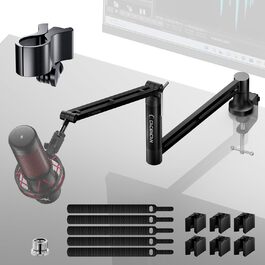 Тримач для мікрофона Boom Arm, 360° обертання, з кріпленням для столу, 15 дюймів, низькопрофільний, з адаптером 3/8''-5/8'', для стрімінгу, геймінгу, подкастингу (M05)