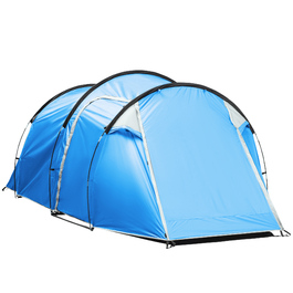 Outsunny Tunnel Tent for 2-3 People 190T Camping Tent with Stakes, Fiberglass & Polyester, Light Blue, 426x206x154cm | Aosom