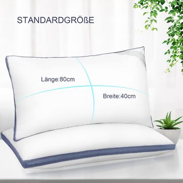 BedStory Pillow 40x80, 2-Pack 40x80 Pillows, 2x850g 100% Microfiber, Supportive, Breathable Sleeping Pillow, Suitable for Side Sleepers, Back Sleepers, and Stomach Sleepers, White 2 Pieces (1 Pack) White+Blue