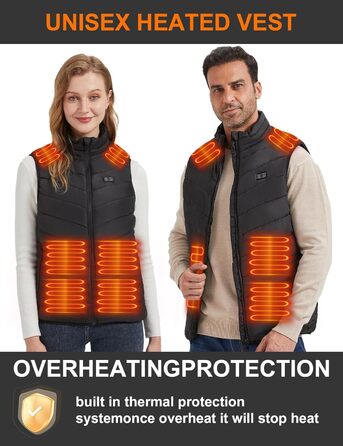 Обогревна жилетка для жінок та чоловіків з 15 зонами обігріву, для активного відпочинку та роботи на відкритому повітрі, подарунок на Різдво та День подяки (акумулятор не входить до комплекту, чорний колір)