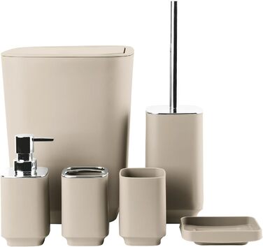 Сучасний набір для ванної кімнати на 6 предметів (білий) з дозатором для мила, тримачем для зубних щіток, мильничкою, щіткою для унітазу, сміттєвим відром та склянкою (кава)