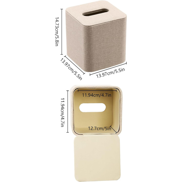 Tissue Box, Square Cosmetic Tissues, Tissue Box Square Tissue Box, for Dresser Bathroom Dining Room Hotel Cars Office Decor, 12 x 12 x 12.7 cm (Beige)