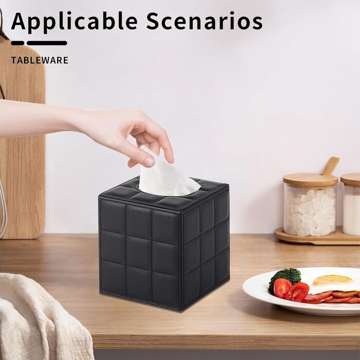 Скляна коробка для серветок прямокутна, чорна в клітинку, для ванної, тумбочки, авто, офісу