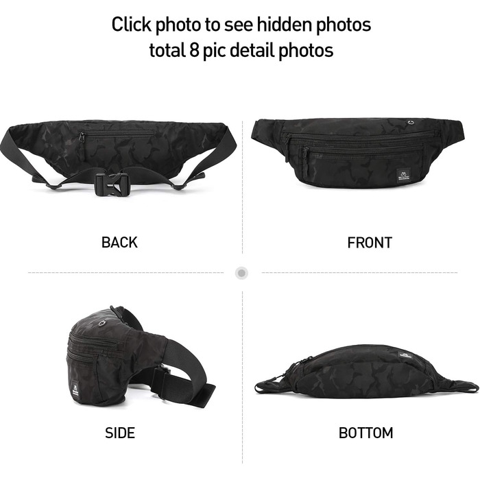 Чоловіча та жіноча поясна сумка Bauchtasche SZSYCN, фанна-пак, чорний камуфляж для спорту, прогулянок, подорожей