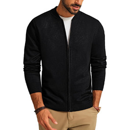 Кардиган чоловічий PJ PAUL JONES з коміром-стійкою та блискавкою, класичний в'язаний, зимовий, чорний XXL