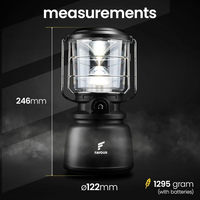 Favour LED Lantern Outdoor Lamp Bright 1300 Lumens | Camping Lamp, IP64 Waterproof, Shockproof | Camping Light with Stepless Dimming, Variable Color Temperature from Warm White to Cool White, Battery Powered