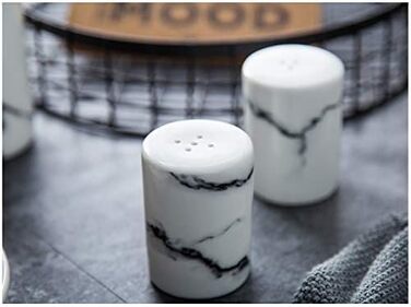 Sizikato 2 Pieces Marble Stripes Ceramic Salt and Pepper Shakers Marble Style Furniture Kitchen and Table Decoration