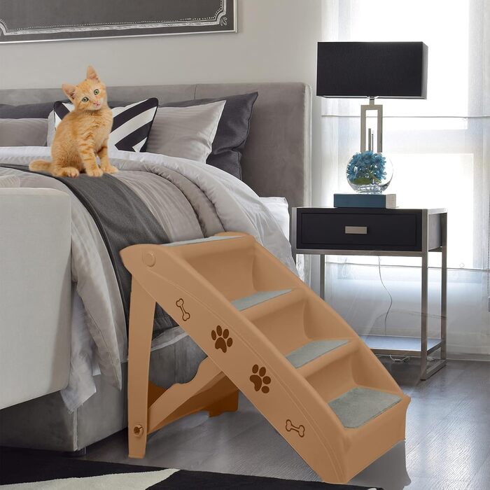 Сходинка для собак та котів SUBTLETY: розкладні сходи з 4 антиковзними сходинками, до 75 кг (колір: коричневий)