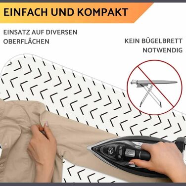 Чохол для прасувальної дошки 120x40 см - бавовна 100%, підходить для парової прасування, екстра товста підкладка + фіксатор та натягувач, бежево-чорний / трикутники, коврик для прасування