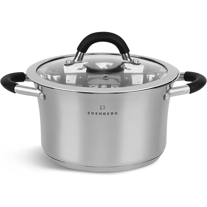 Набір каструль Edenberg з антипригарною сковородою: нержавіюча сталь, підходить для всіх плит, включаючи індукцію, чорний
