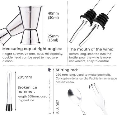 Набір для коктейлів Baban Edelstahl, 10 предметів: шейкер, підставка з бамбука, мірний стакан, барна ложка, 750 мл. Подарунок для дому або бару
