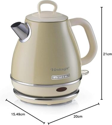 Електричний чайник Ariete Vintage 2868, Бежевий, 1 літр, 1600W, з бездротовим основанням, автоматичне відключення, нержавіюча сталь