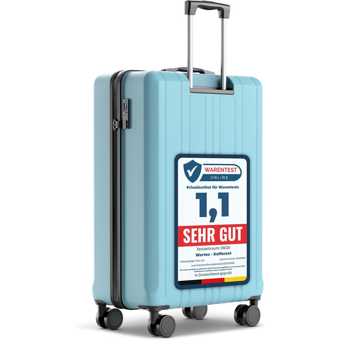 Чемодан великий 77см, 100L, TSA замок, жорсткий корпус, подвійні колеса, валіза на колесах, блакитний колір