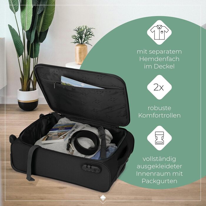 Чемодан-валіза Travelite, 52 см, 39 літрів, чорний. Валіза ручної поклажі з замком, 2 колеса