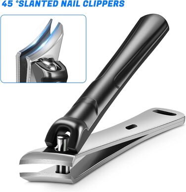 Манікюрний інструмент для товстих нігтів: кусачки для нігтів на ногах з контейнером, професійні кусачки для чоловіків, гострі кусачки для нігтів з довгим руків'ям та нахиленою лезою, срібно-чорно-коричневого кольору