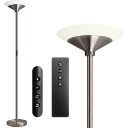 LED торшер BBHome для вітальні з регулюванням яскравості, 27W, з лампою для читання 6W, дистанційним керуванням та сенсором, 3000K-6500K, срібний