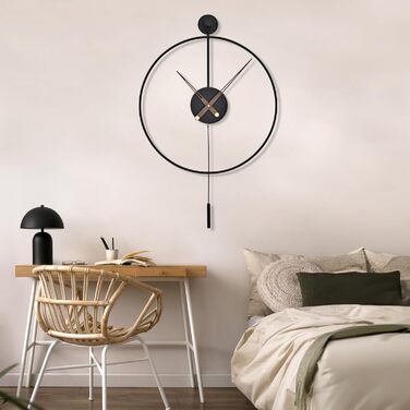 HAITANG Large Modern Living Room Clock, XXL Round Metal Wall Clock for Kitchen Office Bedroom, Vintage Wall Clocks, Battery Powered, Non-Ticking, Silent Movement, Home Decoration, 60 cm (60CM, Black with Pendulum)