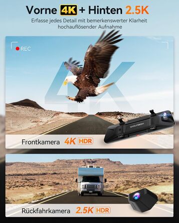 Відеореєстратор-дзеркало WOLFBOX G900 PRO 4K (8MP STARVIS 2 IMX678), 12