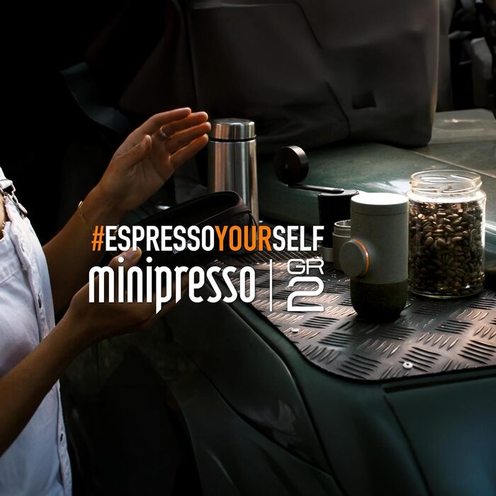 WACACO Minipresso GR2, Outdoor Espresso Machine Compatible Ground Coffee, Mini Coffee Machine 18 Bar Manual Operation, Camping Coffee Machine for Travel, Ultra-Compact for Travel