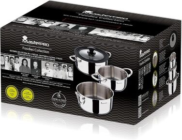 Набір сковорідок MasterPRO Foodies, 4 предмети: 20/24 см, з кришкою, з нержавіючої сталі, для всіх плит
