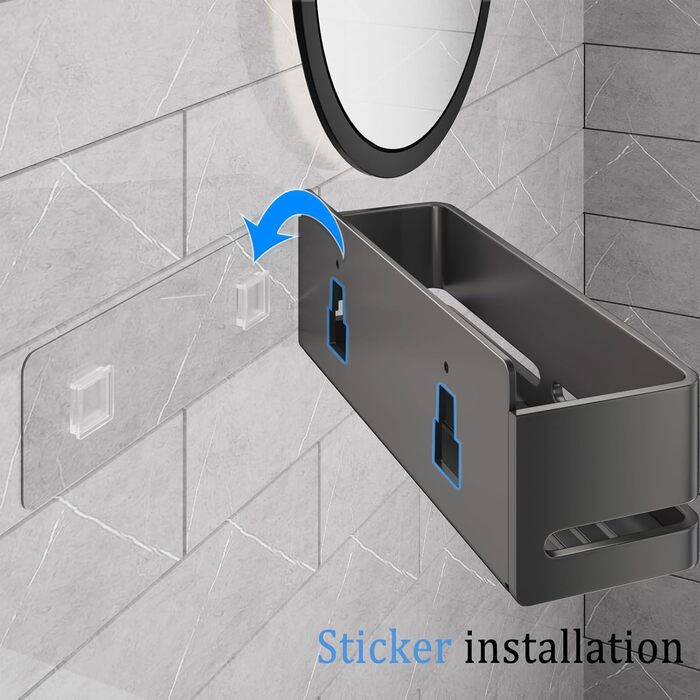 Настінна полиця для ванної кімнати (5 шт. в наборі) з мильницею та тримачем для зубних щіток, без свердління, для ванної та кухні (сірий) (сірий - 2 яруси)