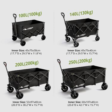 Візок-садовий LEWANJA Bollerwagen 250л, 200кг, гальма, регульована ручка - для кемпінгу, пляжу, саду