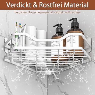 Поличка для душу без свердління, кутова, 2 шт., органайзер для ванної кімнати з 4 гачками, чорний. Підставка для шампуню та аксесуарів для душу