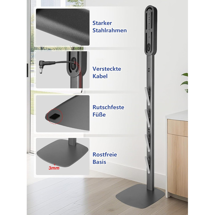 Підставка для пилососів Dyson G5, V15, V12, V11, V10, V8, V7, V6, металева, з 4 гачками та 4 полицями, без свердління, стабільна, на підлогу, приховане кріплення кабелю (темно-сірий)