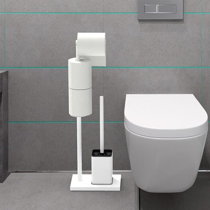 Тримач туалетного паперу з щіткою для унітазу YUET, гальванічне покриття, нержавіюча сталь, стоячий, білий