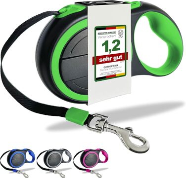 Рулетка для собак DOMOPRIMA, 3 розміри (S, M, L), 4 кольори (сірий, блакитний, зелений, рожевий) з відбиваючим ремінком. Зелена рулетка, розмір L