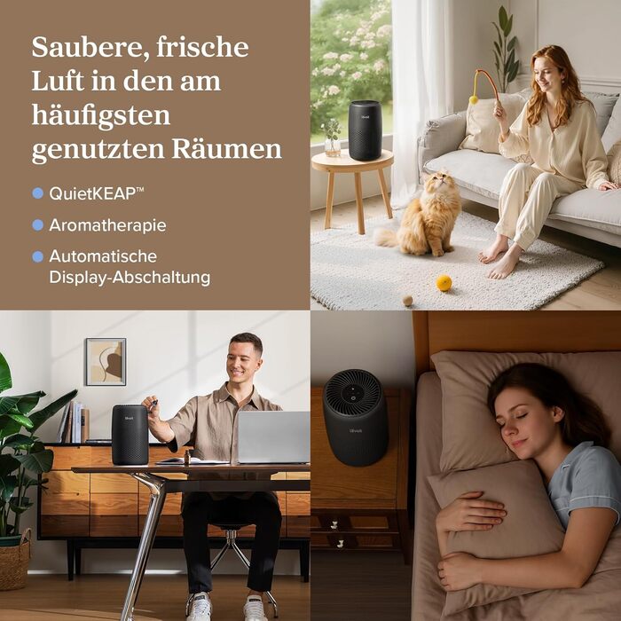 Повітряний фільтр Levoit для алергіків з ароматерапією, HEPA фільтр проти цвілі, пилу та шерсті тварин, білий (чорний), 1 шт.