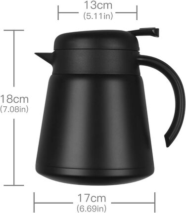 Luvan 0.8L Thermos Flask 304 Stainless Steel Double-Walled Vacuum Insulated Coffee Pot, Coffee Plunger, Juice/Milk/Tea Insulated Pot (Black)