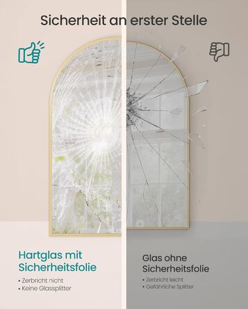 Дзеркало для ванної кімнати SONGMICS, настінне, з алюмінієвою рамою, 91 x 61 см, з захисною плівкою, 2 способи кріплення, для ванної, спальні, вітальні, LWM010BD01 (овальне, світло-золоте)