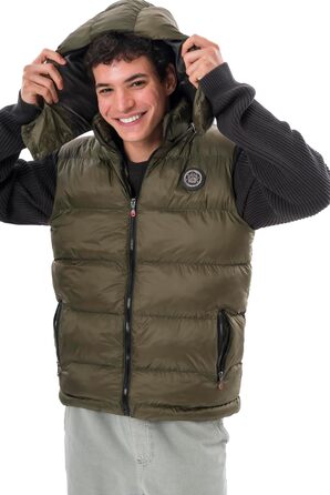 Чоловіча жилетка з пуховим наповнювачем – преміум якість, м'який матеріал, знімна капюшон (L, Хакі)