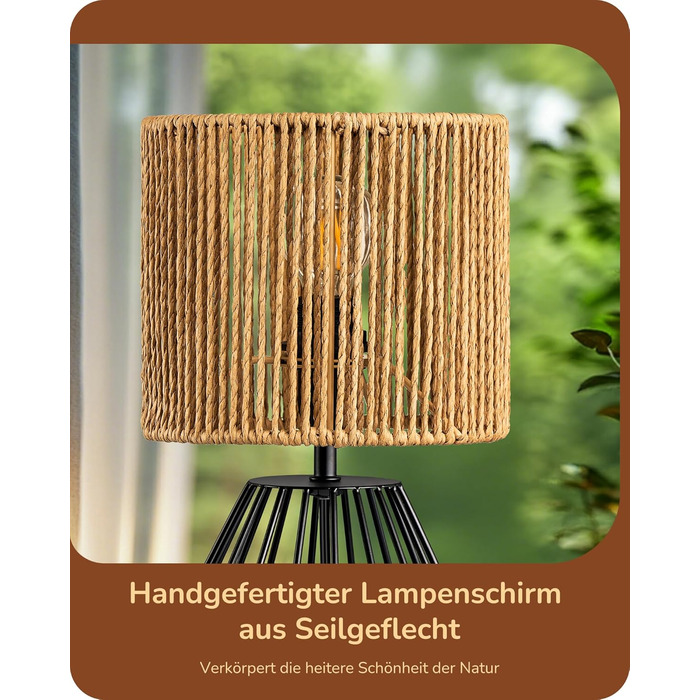 EDISHINE Настільна лампа, сучасний індустріальний дизайн, цоколь E14, вінтажна, для спальні/вітальні, бежево-чорна (тканинний кабель + чорний)