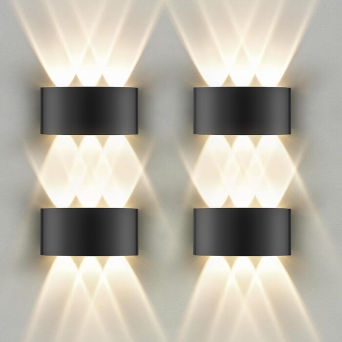 LED настінний світильник Oraymin 2 шт. IP65, 6W, 6 джерел світла, 3000K, для дому та вулиці (чорний)