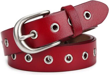 Жіночий шкіряний ремінь з металевою пряжкою для джинсів Dreess, ширина 1.1 см (XS:85 см, підходить для обхвату талії 60-74 см), колір: червоний