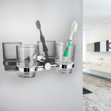 PHOEWON Cup Holder Bathroom 304 Stainless Steel Toothbrush Holder Wall Double Toothbrush Cup Holder, Brushed