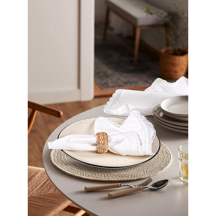 Household Linen Napkins, 20 x 20 inches, Linen, Cotton, Washable and Reusable, Lace Table Napkins for Hotel, Spring, Easter, Weddings and Parties, Very Absorbent, White, 12
