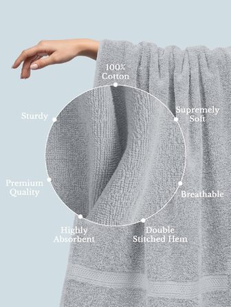 Набір банних рушників Utopia Towels (4 шт.), 69 x 137 см, 100% бавовна, гігроскопічні м'які рушники для душу з петлею для підвішування, колір: світло-сірий