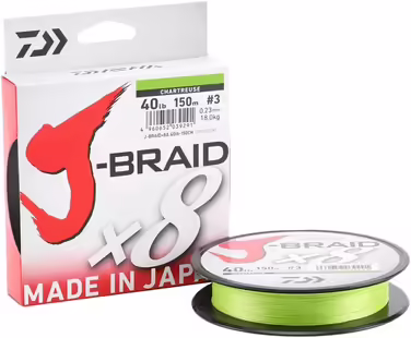 Daiwa J-Braid 8 Braid 0.16mm, 9.0kg/20.0lbs, 300m Chartreuse, round braided fishing line
