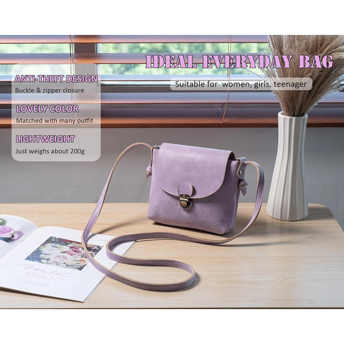 Сумка жіноча через плече Kleine Umhängetasche, екошкіра, маленька крос-боді, світло-лілова. Замок для безпеки