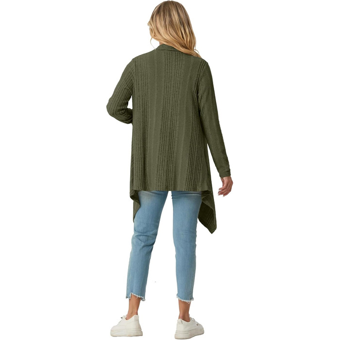 Жакет GRECERELLE з довгими рукавами, легкий в'язаний кардиган з кишенями, м'який, з асиметричним кроєм (M, хакі)