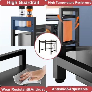 Полиця для мікрохвильової печі розширювана з 6 гачками та дощечкою для нарізання. Органайзер для кухні, 2-рівнева полиця