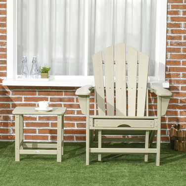 Крісло Adirondack Outsunny з бічним столиком і підставкою для ніг, садове крісло для тераси з підлокітниками з HDPE, пісочного кольору для саду та балкону