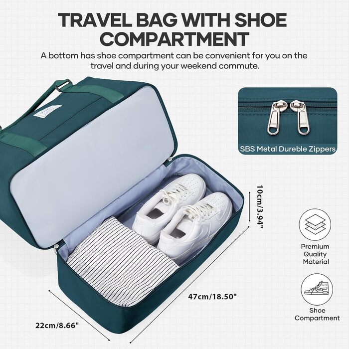 Спортивна сумка для жінок 45x36x20 см: Travel Bag, Duffle Bag, Weekender Bag, фітнес-сумка, валіза для ручної поклажі Easyjet, водонепроникна сумка для плавання, з відділенням для взуття, L2-Зелений, A04-Армійський зелений (A03-Півнячий блакитний, вакуумн