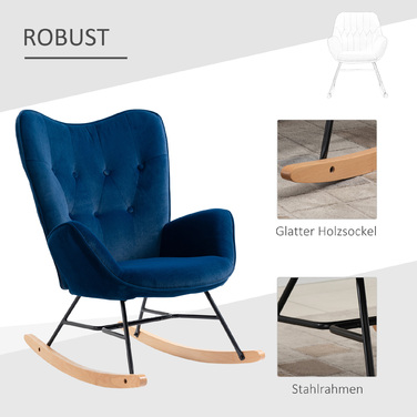 Крісло-гойдалка HOMCOM з капюшоном Rocking Chair Великий комфорт Підлокітники Сидіння Спинка оббита високощільним оксамитом Синій | Aosom