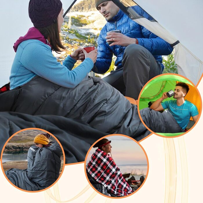 Спальний мішок Poepore Outdoor Winter для дорослих, XXL, 3-4 сезони, теплий бавовняний фліс, 230x100 см, 0°C (сірий, -6°C)